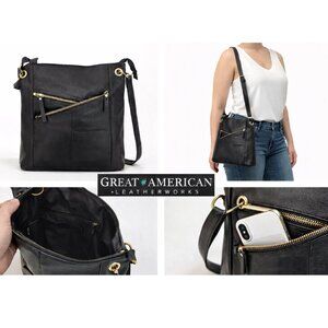 Great American Leatherworks Black Leather Crossbody Gold Zip Pocket Bag